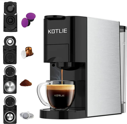 Cafetière Multifonction 4 en 1 19 Bar avec Réservoir 0.8L - Compatible Capsules NES/DG/ESE et Café Moulu - Noir